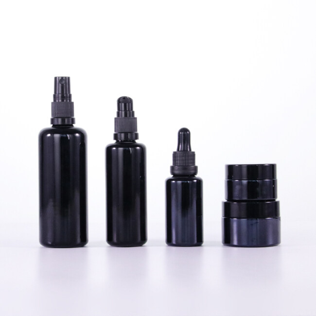 30ml 50ml 100ml 20g 30g 50g natural black glass pump bottle and cream jar for cosmetic packaging