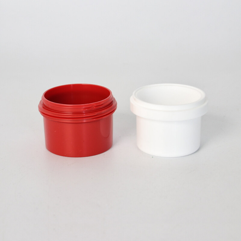 Wholesale 50g plastic cream jar red color with white caps for skin care cream cosmetic containers and packages