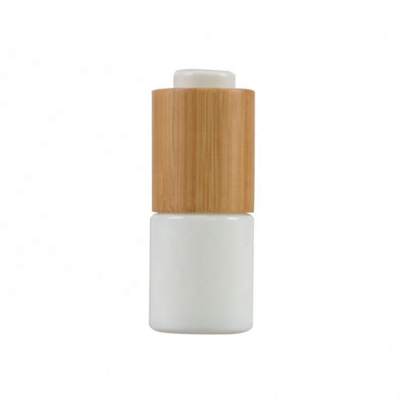 30Ml Opal White  Glass  Bottle Dropper Bottle With Bamboo Cap