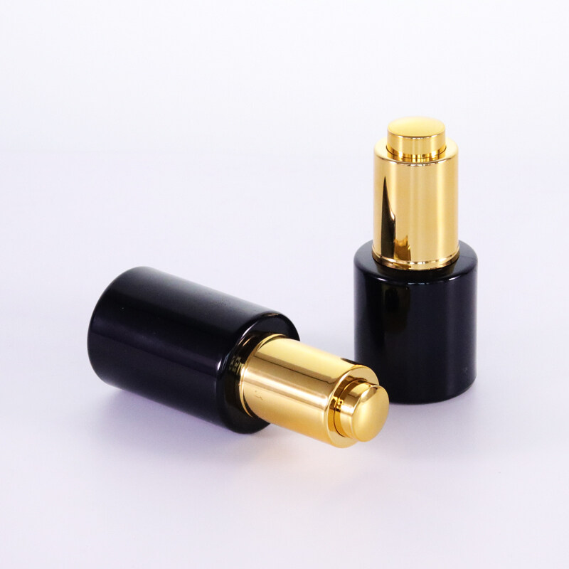 High quality factory price 20ml 30ml 40ml 60ml opaque black glass bottle with golden dropper for essential oil glass bottles