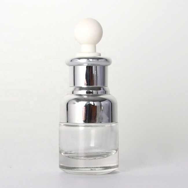 20ml small size clear glass essential oil bottle with silver dropper wholesale glass serum bottle