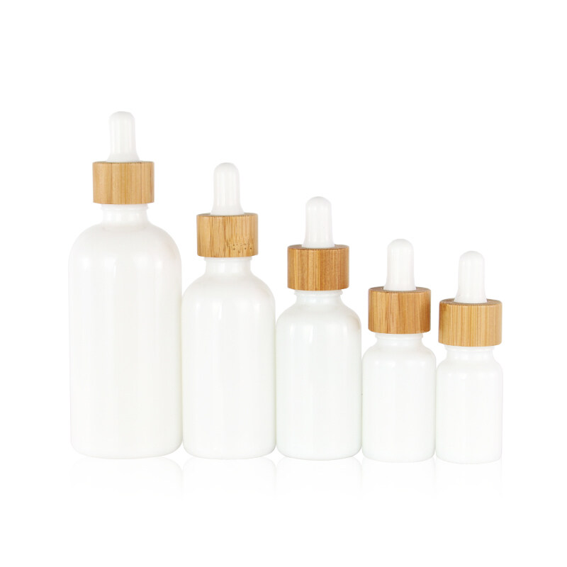 10ml 15ml 20ml 30ml 1 oz 50ml 100ml solid milk opal white glass dropper bottle, bamboo dropper for glass bottle