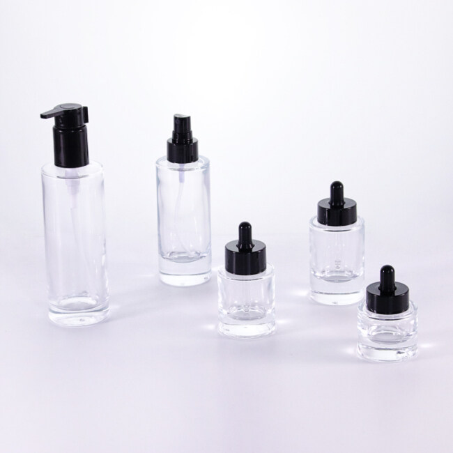 Transparent thick bottom round shape 1 oz 30 ml empty essential oil glass dropper bottle for cosmetic packaging