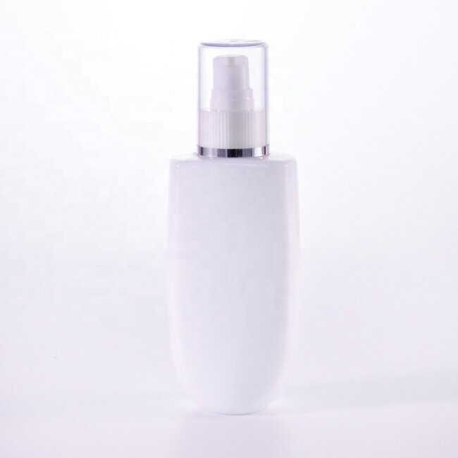 Unique shape white glass lotion bottle 100ml opal glass bottle with pump