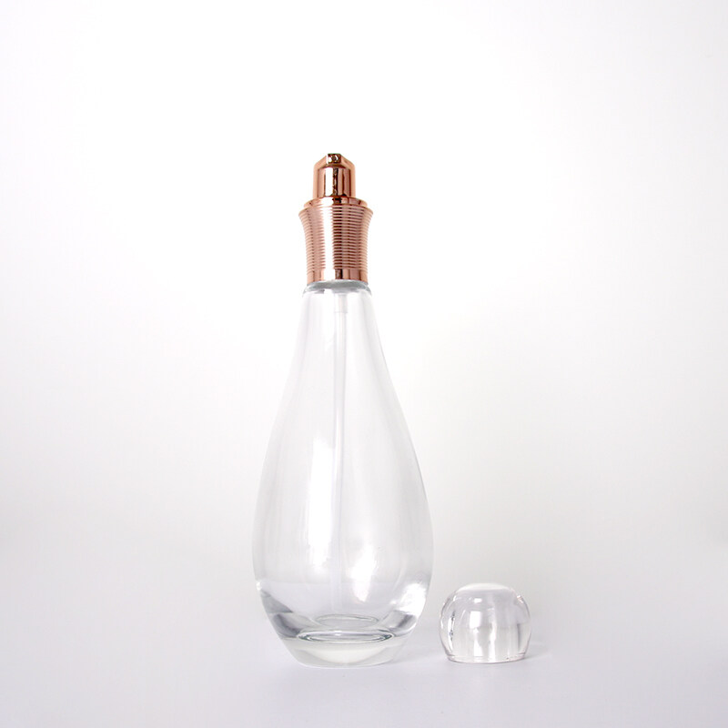 Press Spray Pump Bottle Bronze Lid Essence Essential Oil Toner  Bowling Ball Shaped Clear Glass Bottle