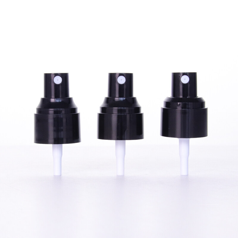 Wholesale small size  Neck 20 24 black spray pump with transparent plastic cover for cosmetic skincare bottle