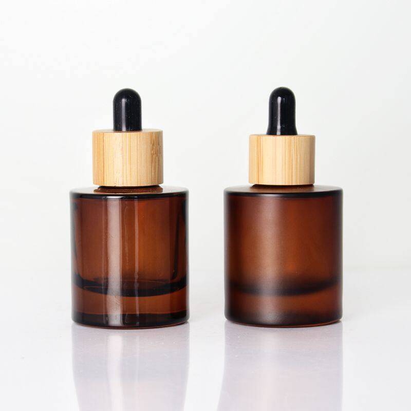 Professional supplier  Glass Dropper Bottle Heavy Bottom 1OZ Glass Cosmetic Toner Bamboo Wooden Pump Serum Bottle
