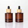 Professional supplier  Glass Dropper Bottle Heavy Bottom 1OZ Glass Cosmetic Toner Bamboo Wooden Pump Serum Bottle