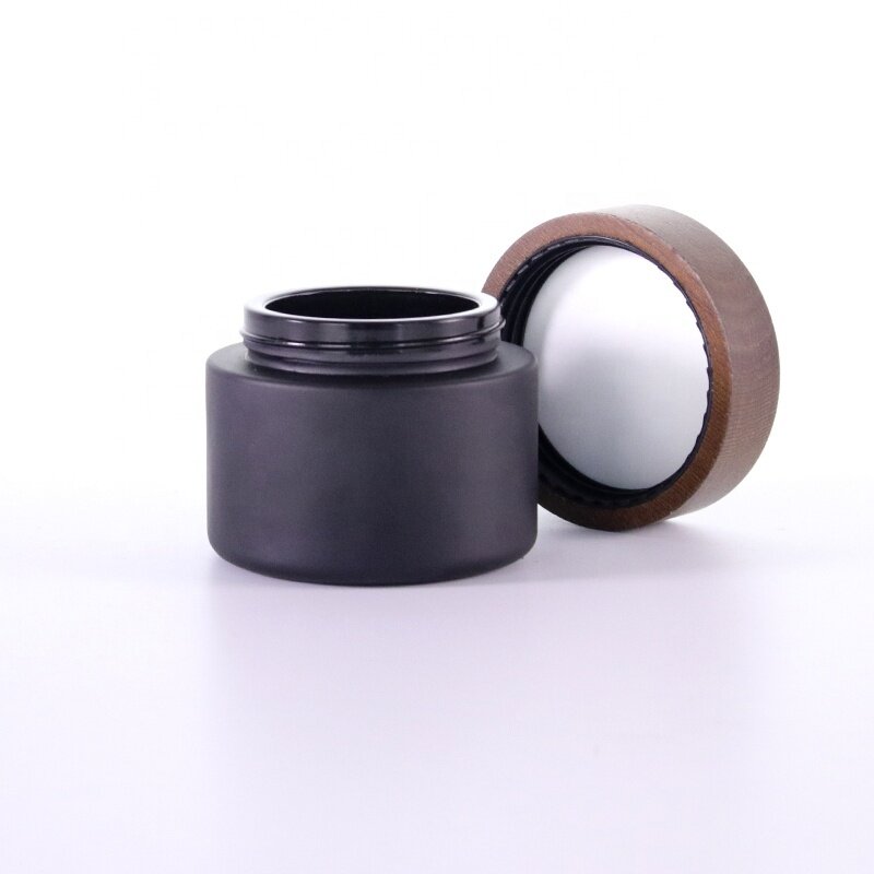 Opaque Black Alternative Empty Cosmetic Bamboo Plastic Matte Cream Jar