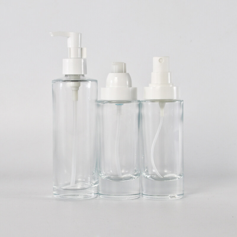 Thick Bottom Transparent Skin Care Set Empty Glass Cosmetic Bottle Empty Cream Essence Oil Bottle