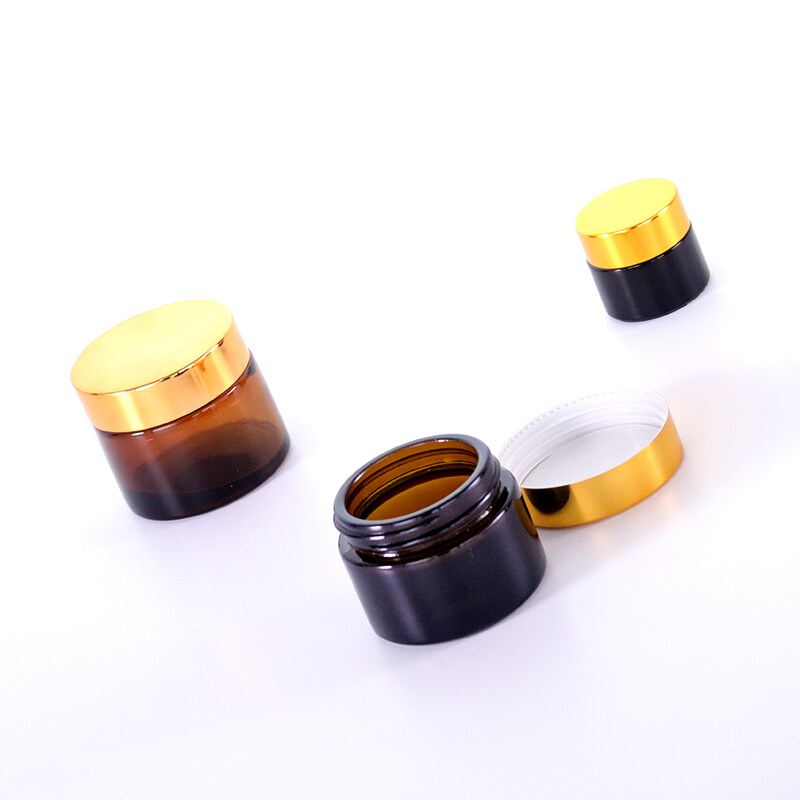 5g,10g,15g,30ml,50ml,100g,200ml,1oz,2oz, 250g,500g,80g empty amber glass cosmetic jar glass amber jars glass with metal lid