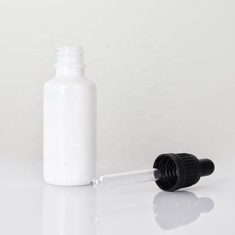30ml wholesale black tamper evidence dropper white glass bottle for essential oil with factory price