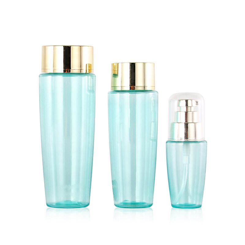45ml 130ml 200ml empty pet plastic toner or lotion bottle set with pump for cosmetic packaging