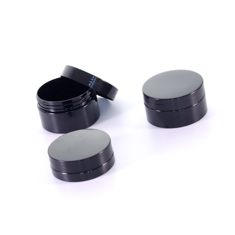 High Gloss Finish PET Black Cosmetic Jar with Black Lid for Lotion Creams Toners lip Balms Makeup Samples