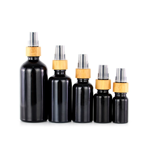 10ml 15ml 30ml 50ml 100ml cosmetic black glass essential oil dropper bottle with bamboo top