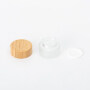Eco-friendly 15g 30g 50g 100g Cosmetic frosted glass cream jar with bamboo wood cap, cosmetic glass jar