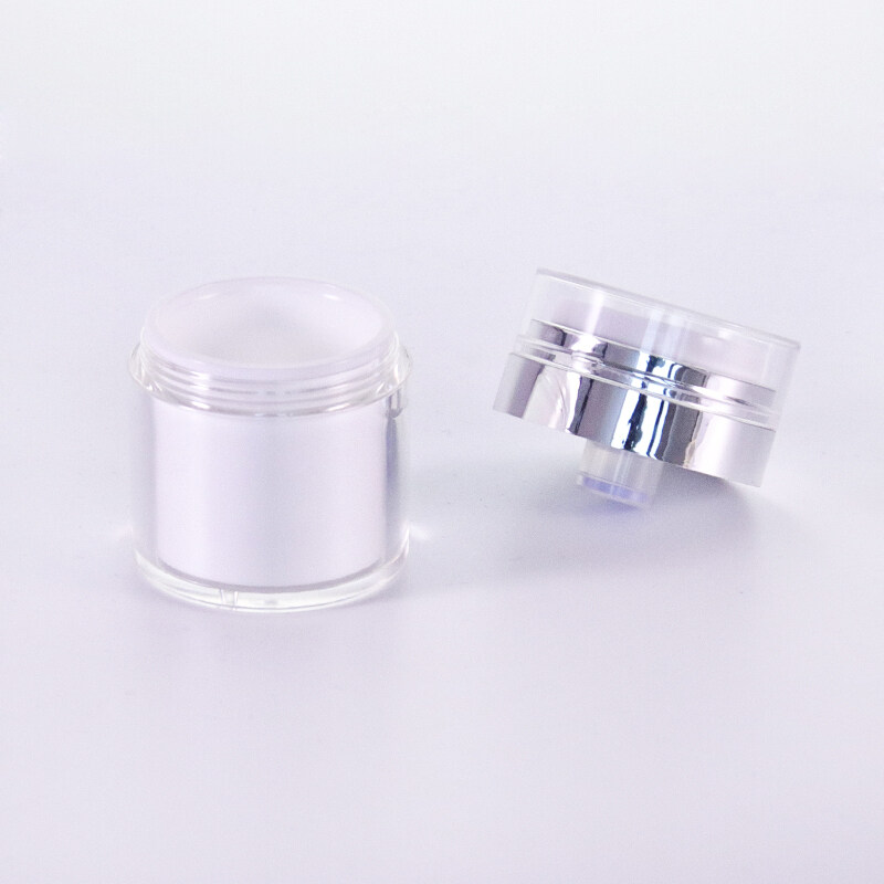 Luxury 30g White Airless Acrylic Cosmetic Jar Containers with press pump and sliver cap for cosmetic packaging