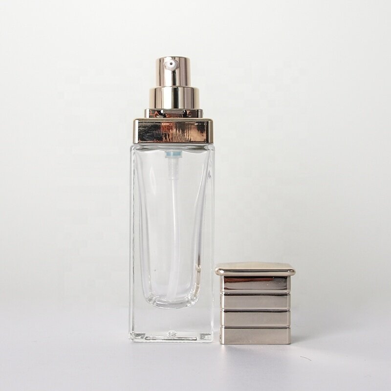 Rectangle Square Cosmetic Lotion Glass Bottle For Essential Oil with Press Cap