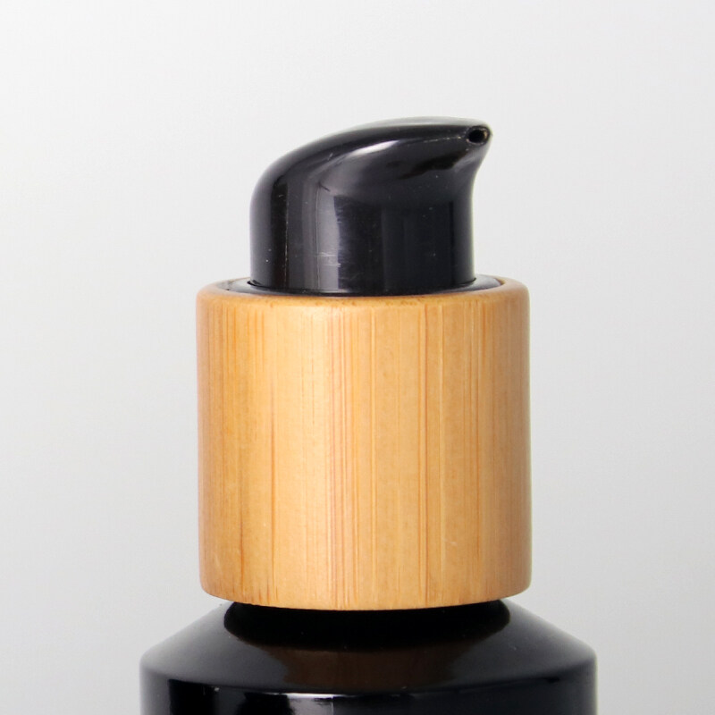 High Quality Glass Lotion Bottle Bamboo Wood Lid Press Dispense Lightproof Bottle Lotion Pump