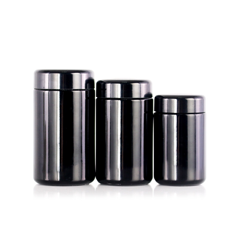 Black round glass storage jar with screw cap wholesale 100ml 150ml 200ml