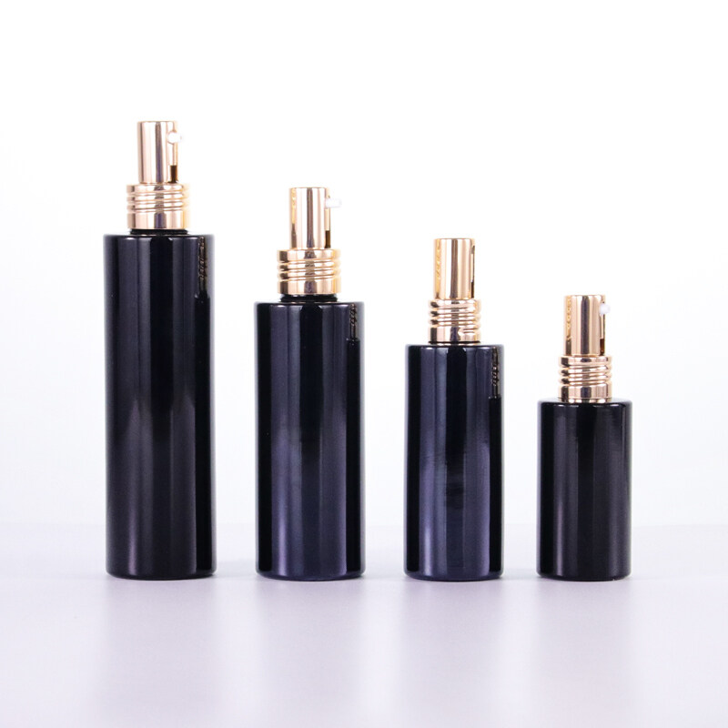 New arrival 15ml 30ml 50ml 100ml 120ml black glass bottle cosmetic pump bottle with aluminum pump for skincare packaging