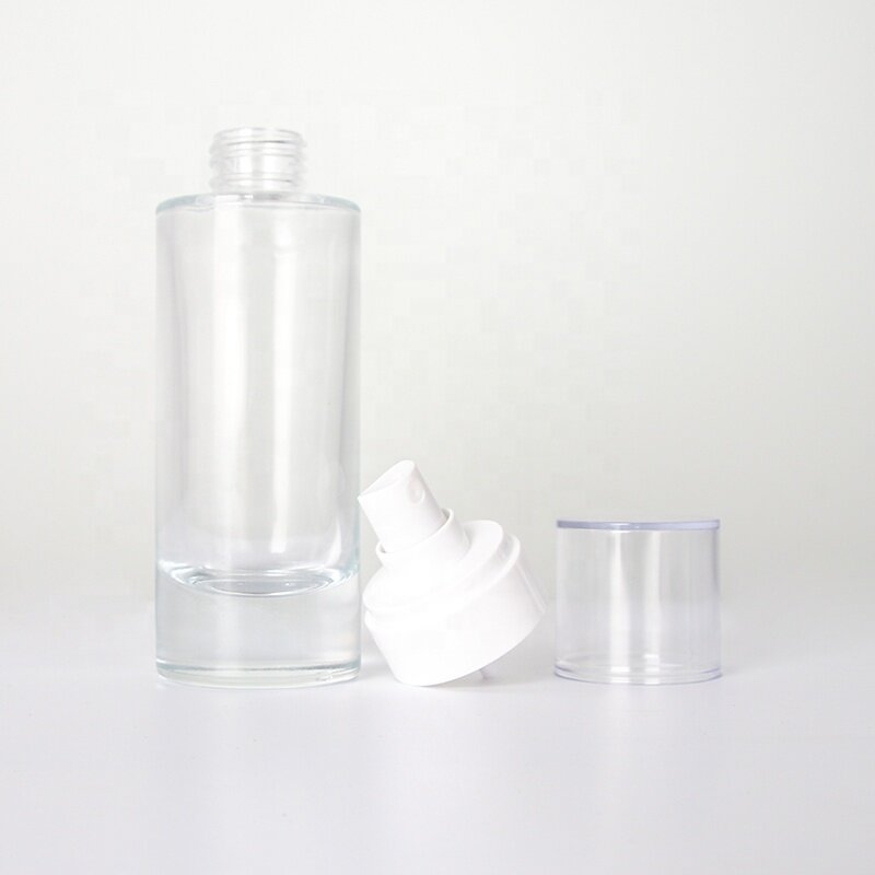 100mL Glossy Toner Clear Glass Bottle with Flat Shoulders