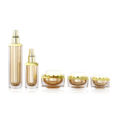 Luxury gold square acrylic cosmetic plastic lotion bottle and cream jar