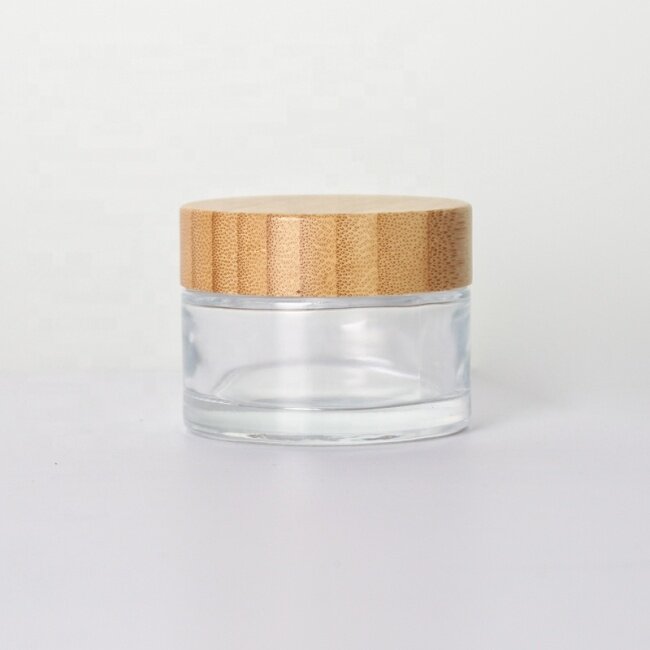 20ml clear glass cream jar with bamboo lid factory price wooden top jar wholesale