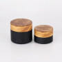 Luxury matte black glass cosmetic package jar with wood lids