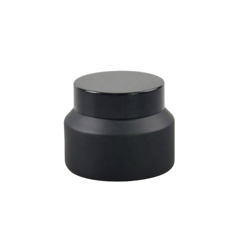 Hot cake frosted black glass cosmetic jar for skincare with black plastic cap