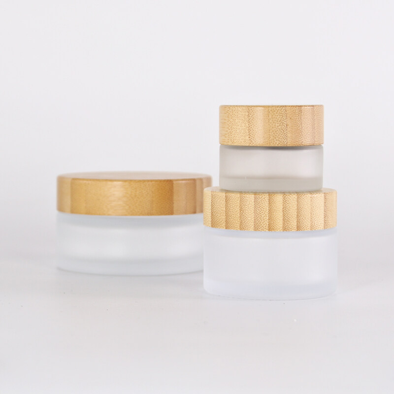 50ml Cosmetic Frosted Glass Jar With Bamboo Wood Cap China Bamboo Jars For Cream High Quality Bamboo Cosmetic Jar