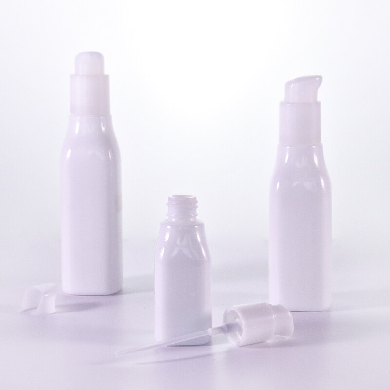 40ml 100ml 120ml  square white  glass bottles with plastic white lotion pump 50g opal white glass jar for skin care cream
