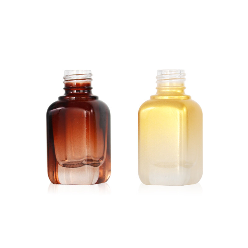 20ml colorful amber or golden square cosmetic essential oil serum glass with press pump dropper