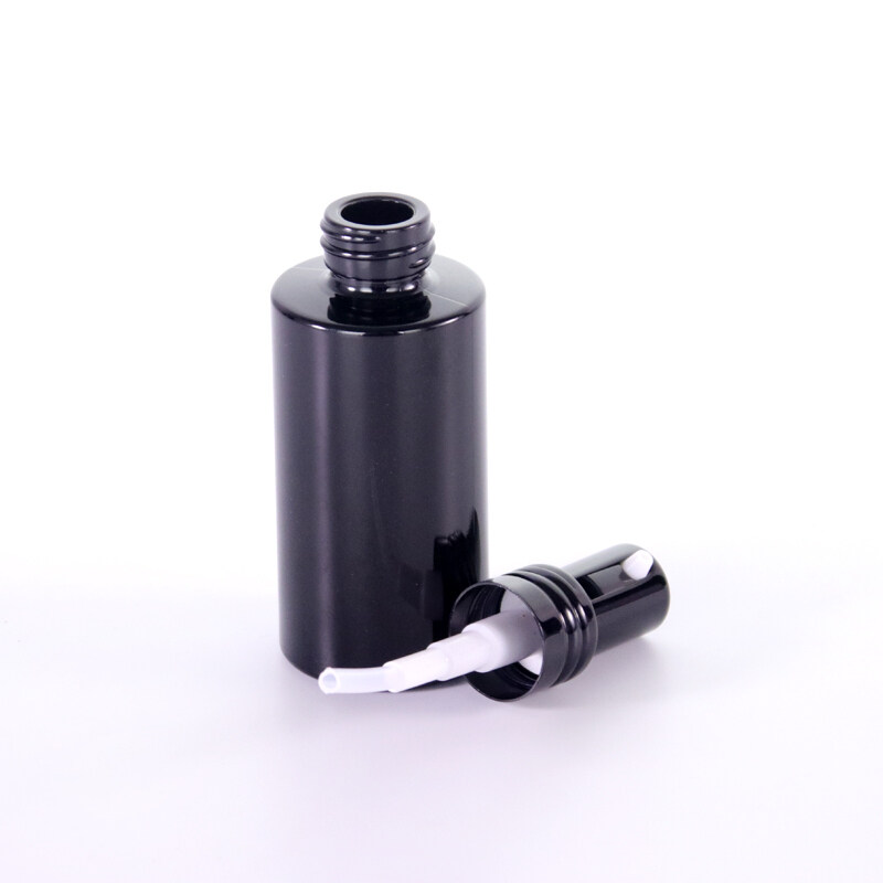 Luxury cosmetic packaging container black glass bottle with black aluminum pump