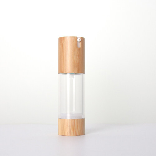 Airless Clear Glass Bottle Bamboo Wood and Bottom Press Pump AS Plastic Essential Oil Essence Lotion Bottle