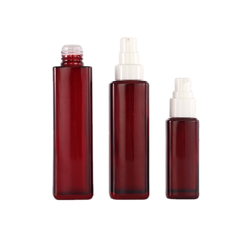 40ml 100ml 120ml square red color cosmetic glass facial toner and lotion bottle