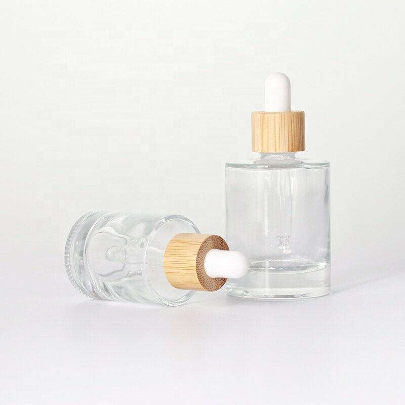 Clear glass essential oil bottle with bamboo dropper custom design for serum bottle