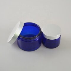 Glass Jar Blue for Cream with Aluminium Lid Glass Bottle and Plastic Cap Screw Cap Skin Care Cream Personal Skincare Cream Uzone