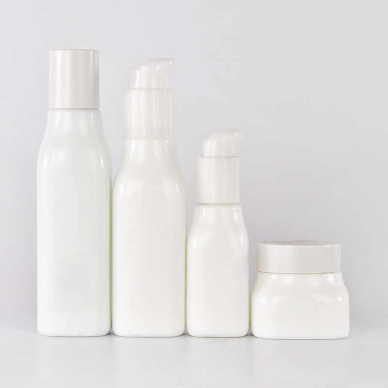 White Opal Square Glass Lotion Bottle With Pump Or Screw Cap For Skincare Cosmetic Packaging