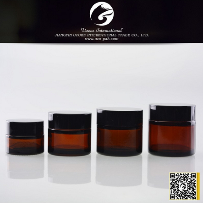 Black cosmetic jar with plastic lid colored glass jar for cream
