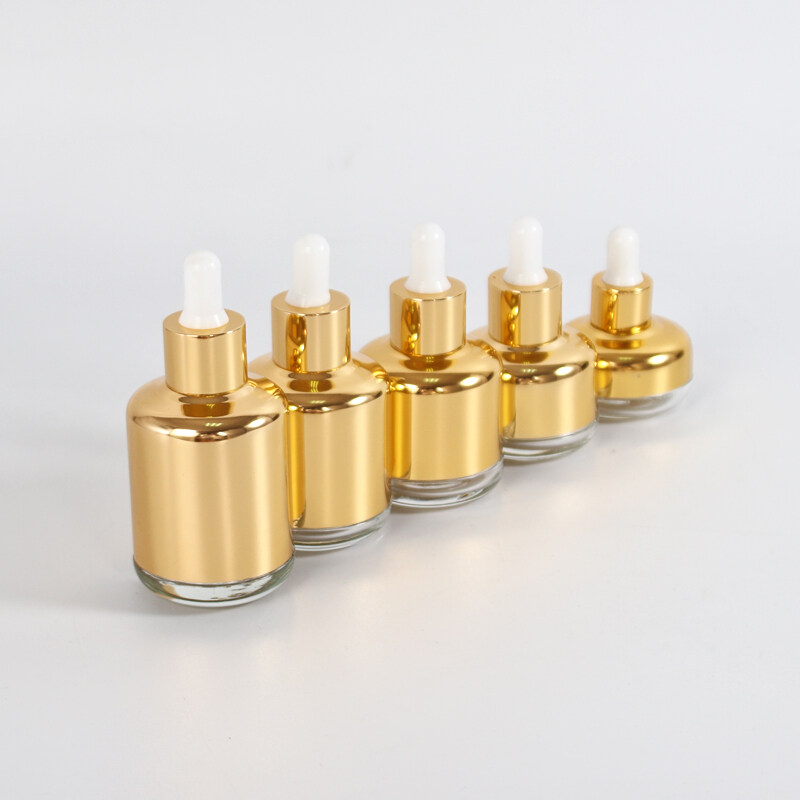 Luxury 20ml 30ml 40ml 50ml 60ml golden aluminum glass cosmetic bottles glass dropper bottles for skin care serum essential oils