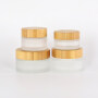 High Quality 30g 50g 100g Refillable  Skin Care Container Cosmetic Bamboo Packaging Frosted Glass Jar with Bamboo Lid