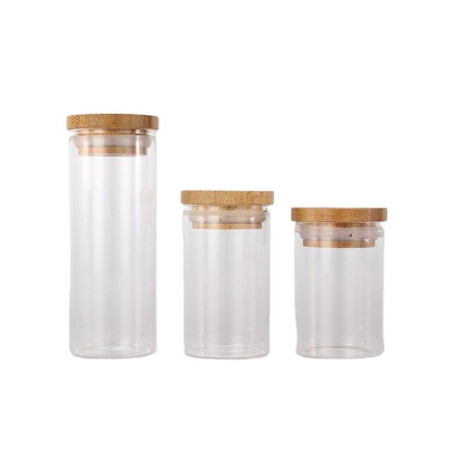 80ml 90ml 150ml round clear glass airtight storage jar with bamboo lid 70/128