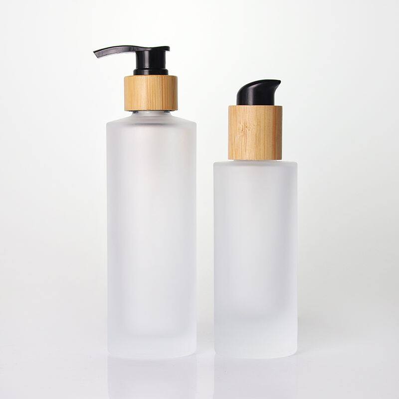 Professional supplier Glass Pump Dropper Bottle Face Skin Care Packaging Cosmetic Pump Serum Bottle 30ml With Bamboo Lid