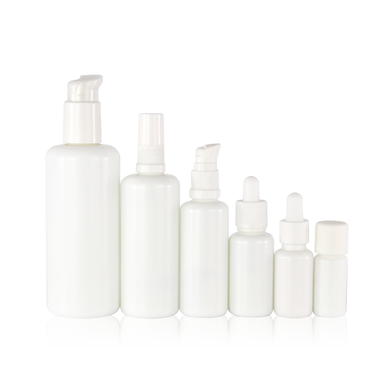 Opal white glass bottle for skin care package lotion and serum bottle in white color