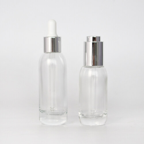 40ml irregular round shape transparent glass bottle with pressing dropper or silicone dropper