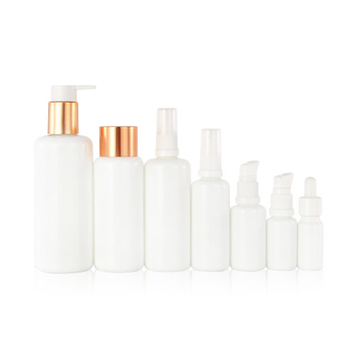 Cosmetic Packaging Spray or Lotion Pump Glass Bottle White Skin Care Cream Personal Care Round Shape Hot Stamping Liquid CN;JIA