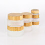 Hot selling natural 100g 50g 30g 15g 5g engravable frosted glass cosmetic facial cream jar with bamboo lid