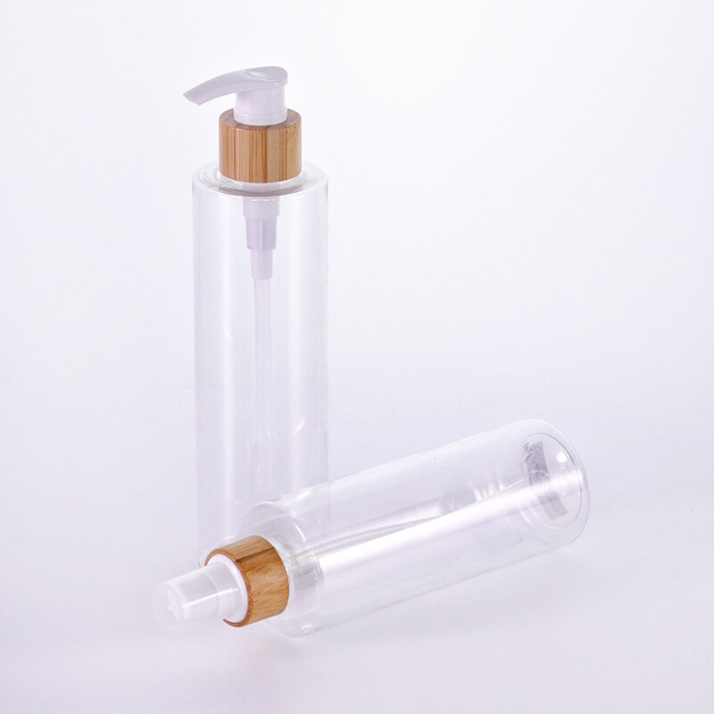 Factory price 100ml 120ml 230ml 250ml 300ml clear empty plastic serum lotion spray bottle with natural bamboo lid