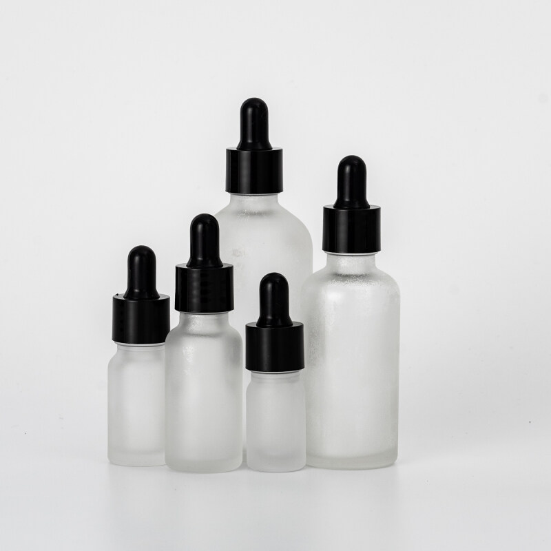 clear frosted 1oz 30ml flat shoulder cylinder glass dropper bottle for serum essential oil